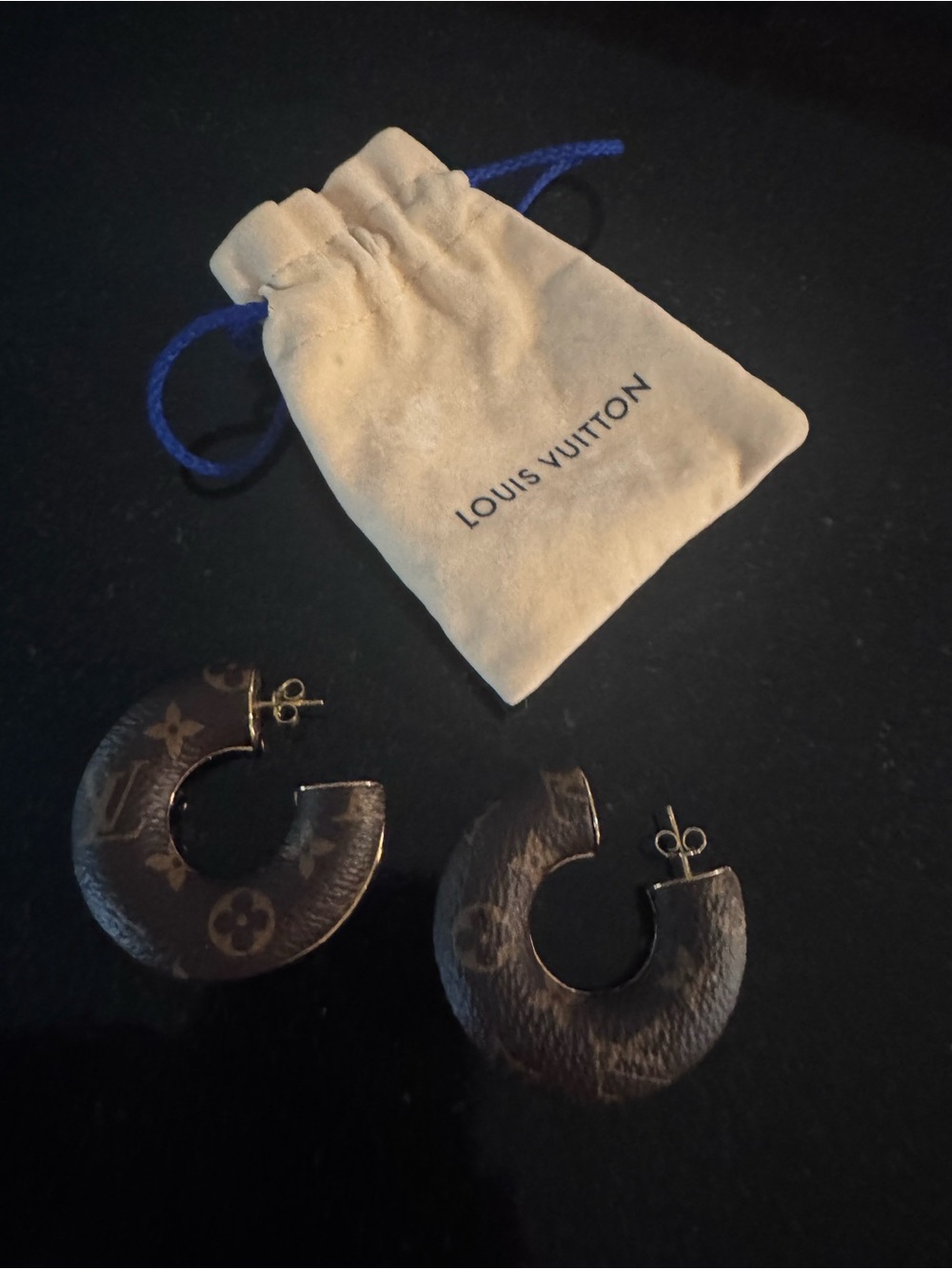 Louis Vuitton Brown Monogram Crescent Hoop Earrings